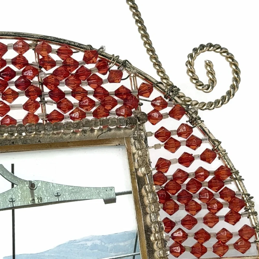 Vintage Purse Red Beaded Gold Tone Metal Picture Frame